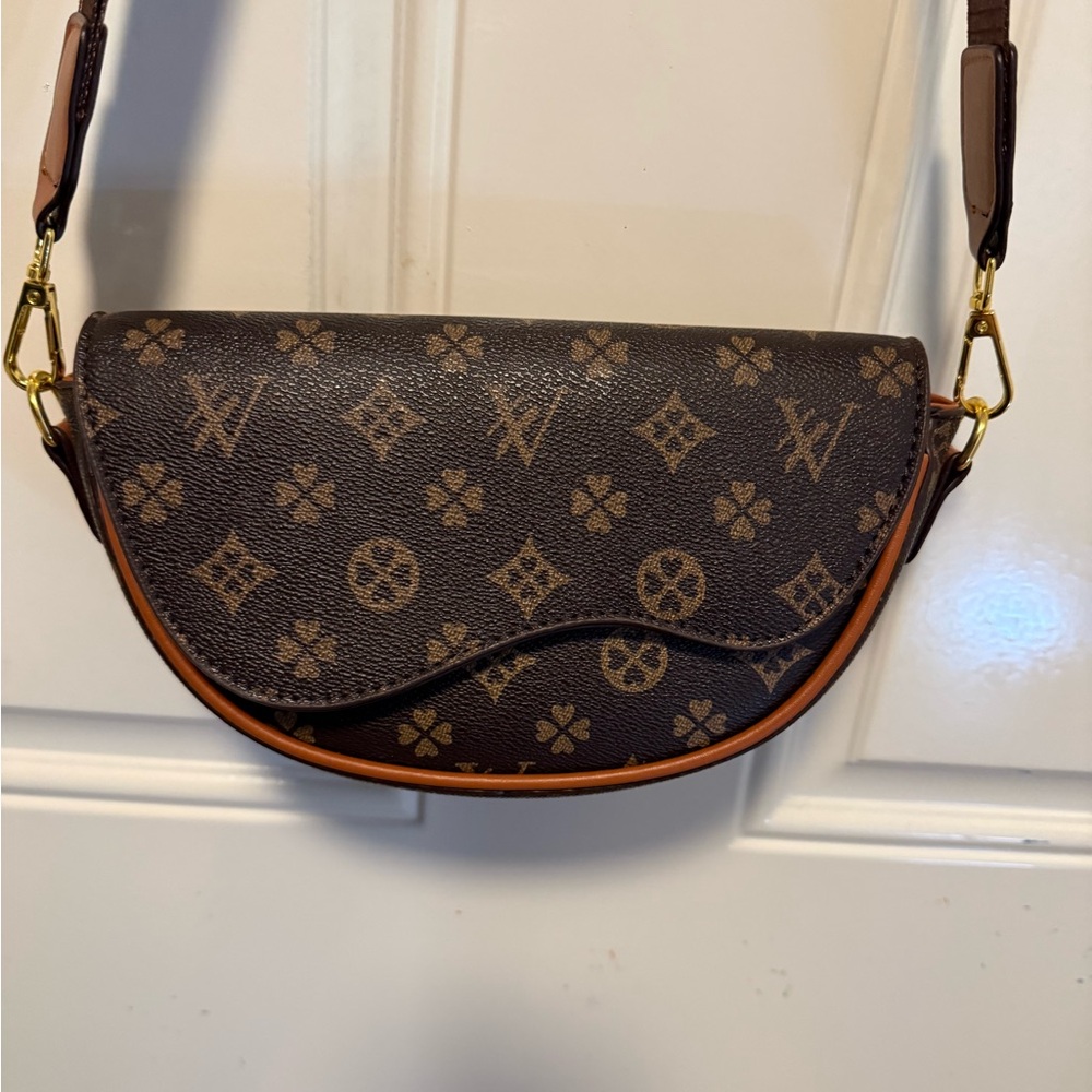 Elegant  Brown Monogram Crossbody Bag